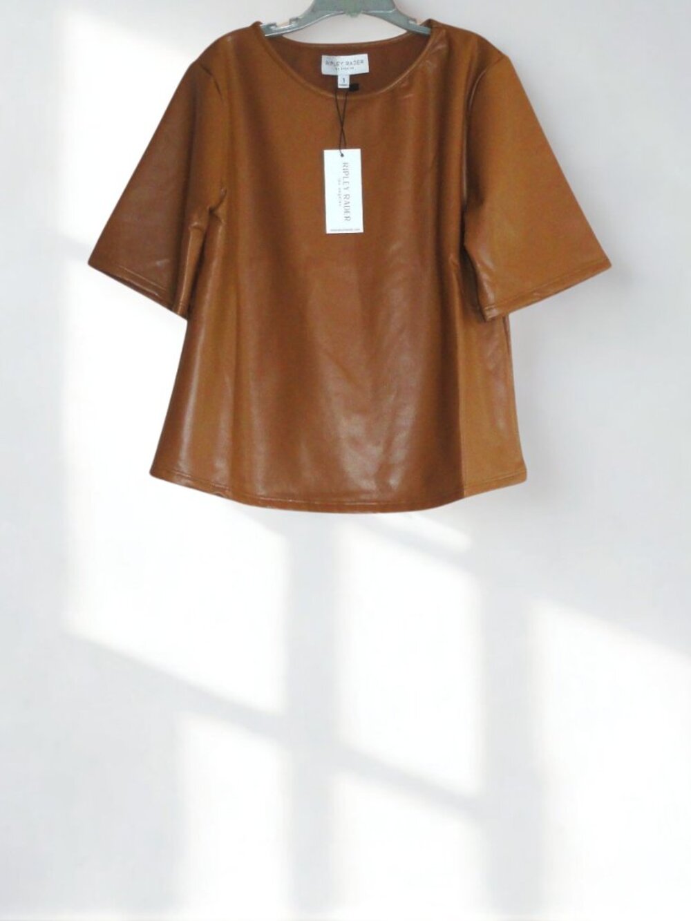 NEW Ripley Rader Size 1 (XS) Tan Faux Leather Short Sleeve Top